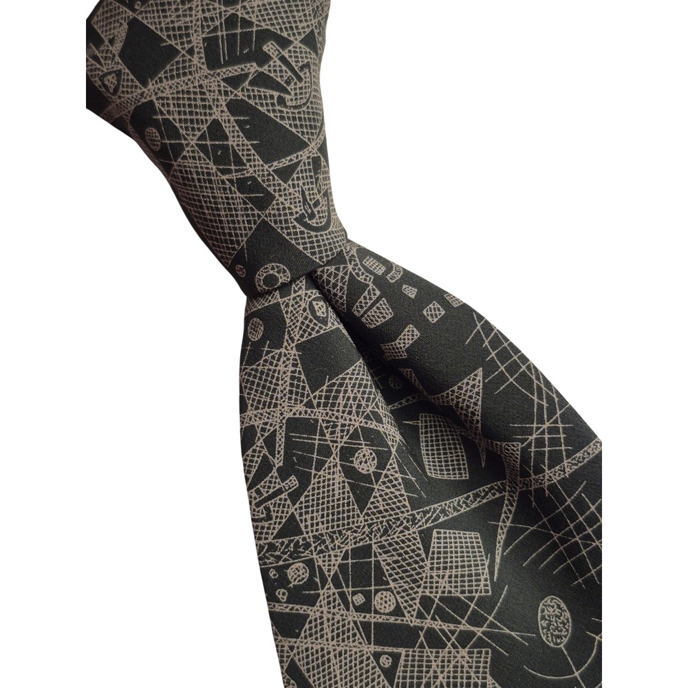 Trussardi Mens Silk Tie Geometric Abstract Print Green Tan Made in Italy VTG - Picture 1 of 9